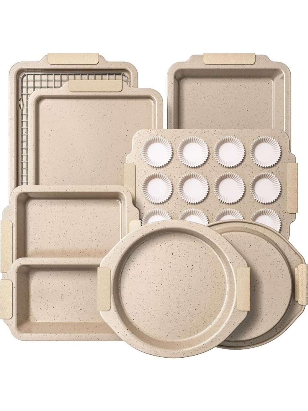 21-Piece Nonstick Ceramic Baking Pan Set with Silicone Handles - Durable